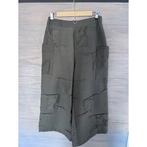 Kozan Womens Olive Green Textured Patchwork Wide Leg Crop Pants Small SP2105-02